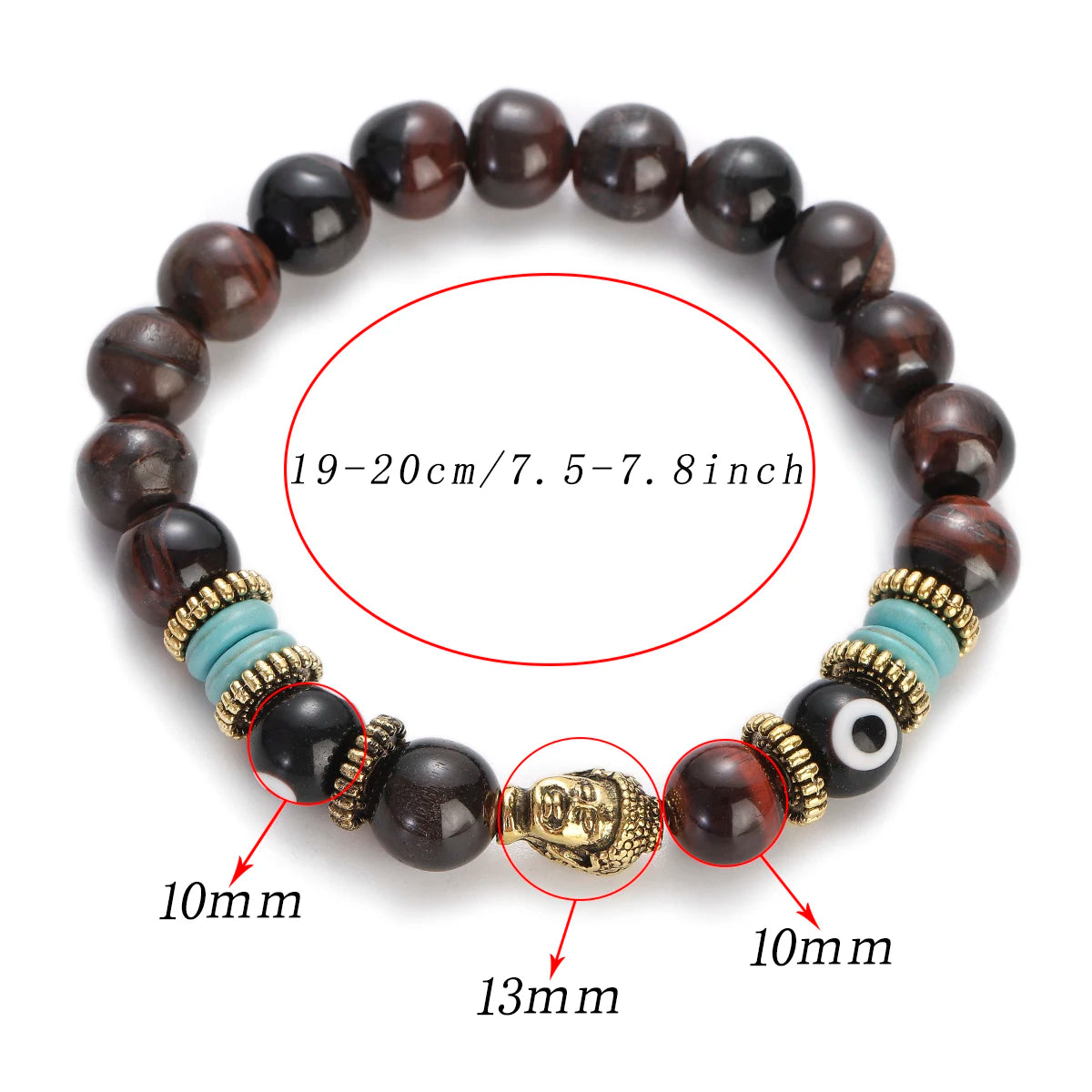 Pulsera de Buda y ojo turco de 10 mm