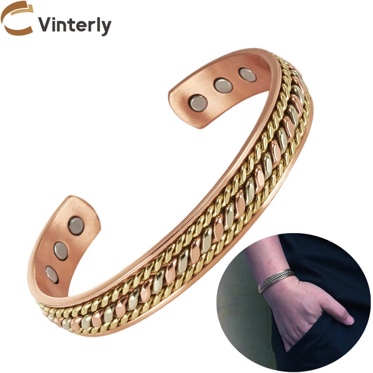 Vinterly pulseiras de cobre puro magnético ajustável trançado manguito 12mm pulseiras de metal macio redimensionável jóias de saúde das mulheres dos homens