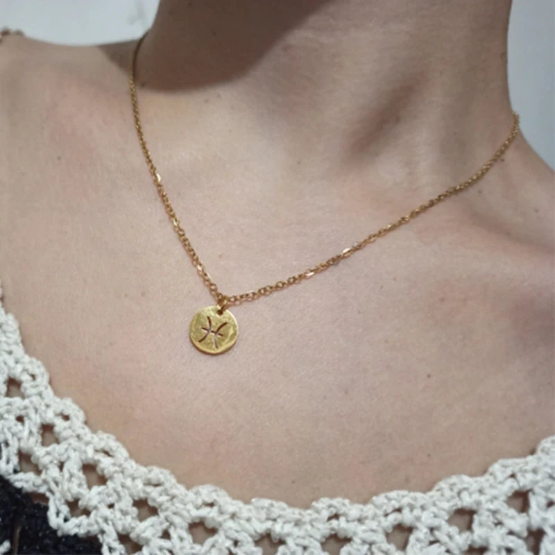 Aço inoxidável estrela signo do zodíaco colares 12 constelação gargantilha pingentes áries libra leo collier presente de aniversário