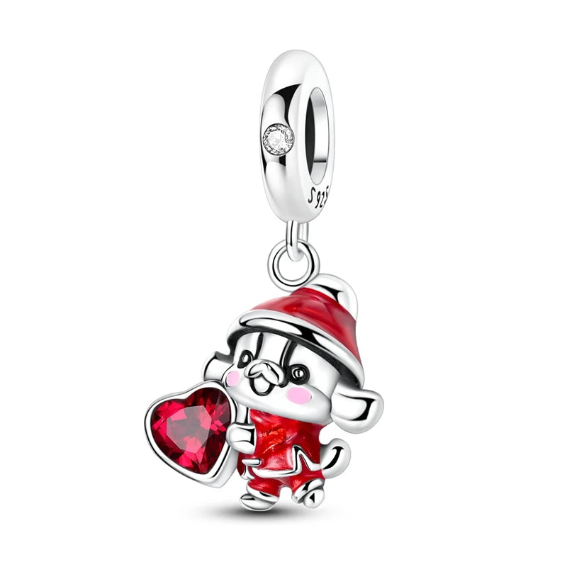 Original 925 prata esterlina encantos grânulo china ano novo vermelho encantos nova boneca pingente fecho aberto caber multi estilo pulseira original