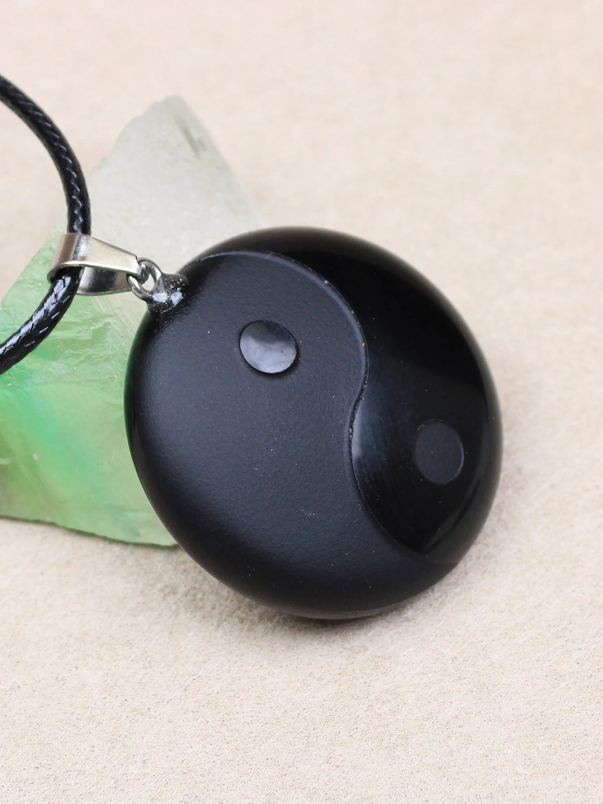 Colar com Pingente de Cristal Obsidiana Negra Tai Chi Ba Gua para Casais, Design Simples, Acessório de Joalheria Unissex em F...