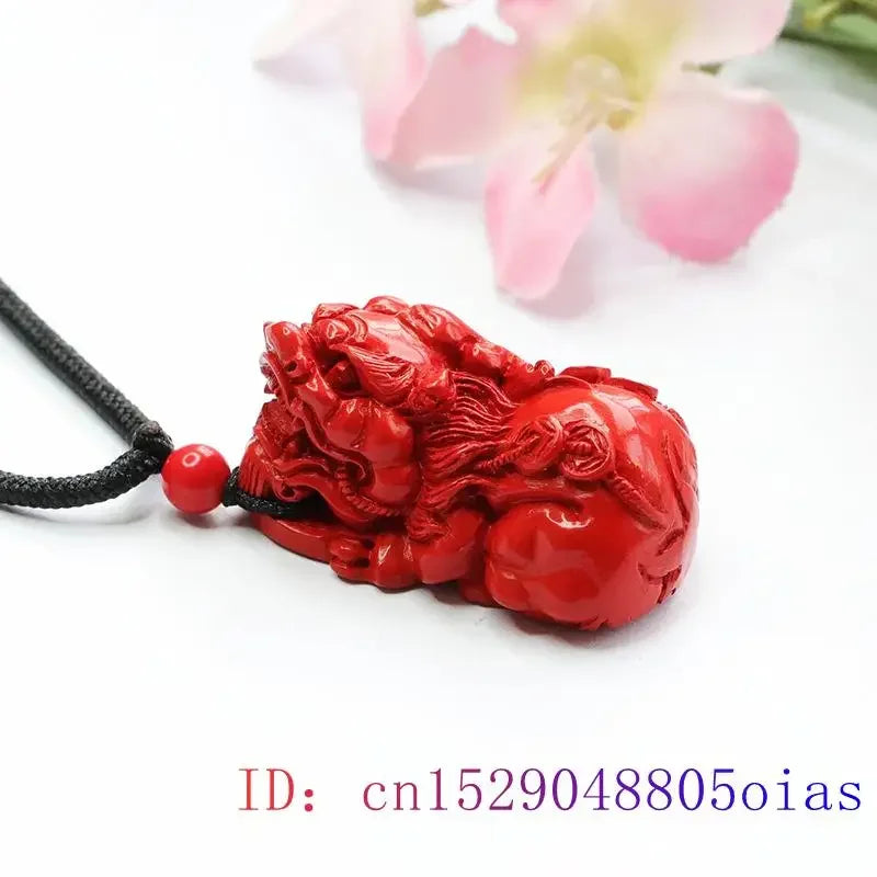 Cinábrio Pixiu Pingente para mulheres, designer vintage, presente vermelho, charme natural chinês, joias de pedra real, moda