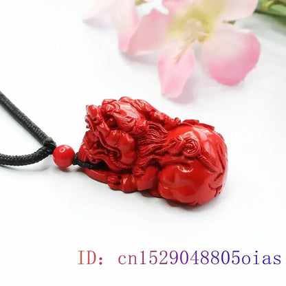 Cinábrio Pixiu Pingente para mulheres, designer vintage, presente vermelho, charme natural chinês, joias de pedra real, moda