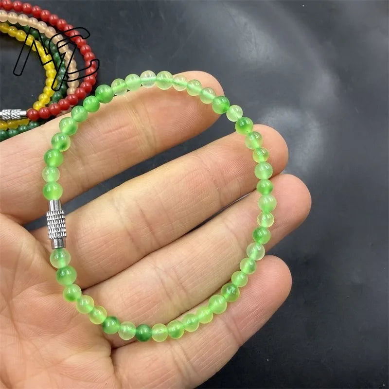 Pulseira de Jade Verde Natural e Esmeralda de 4mm com Calcedônia, Joia Requintada e Moderna para Jovens, Presente de Feriado Mais Vendido