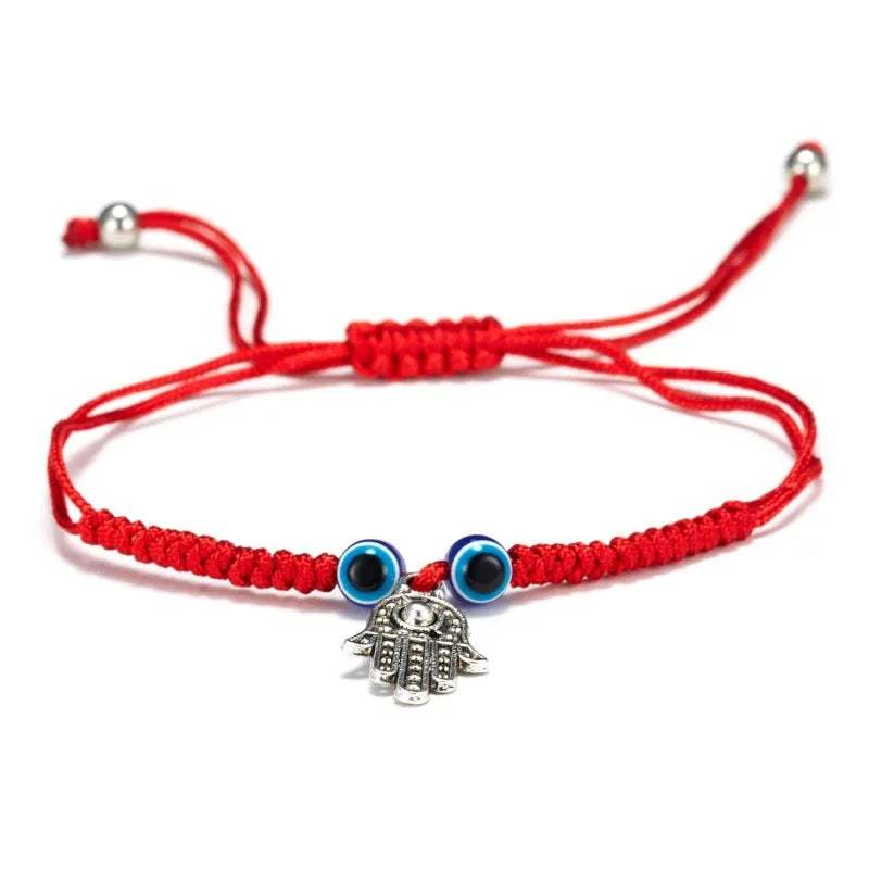 Corda vermelha hamsa mão nazar turco redondo mau olhado macrame pulseira feminina moda kaballah corda da sorte artesanal jóias presente