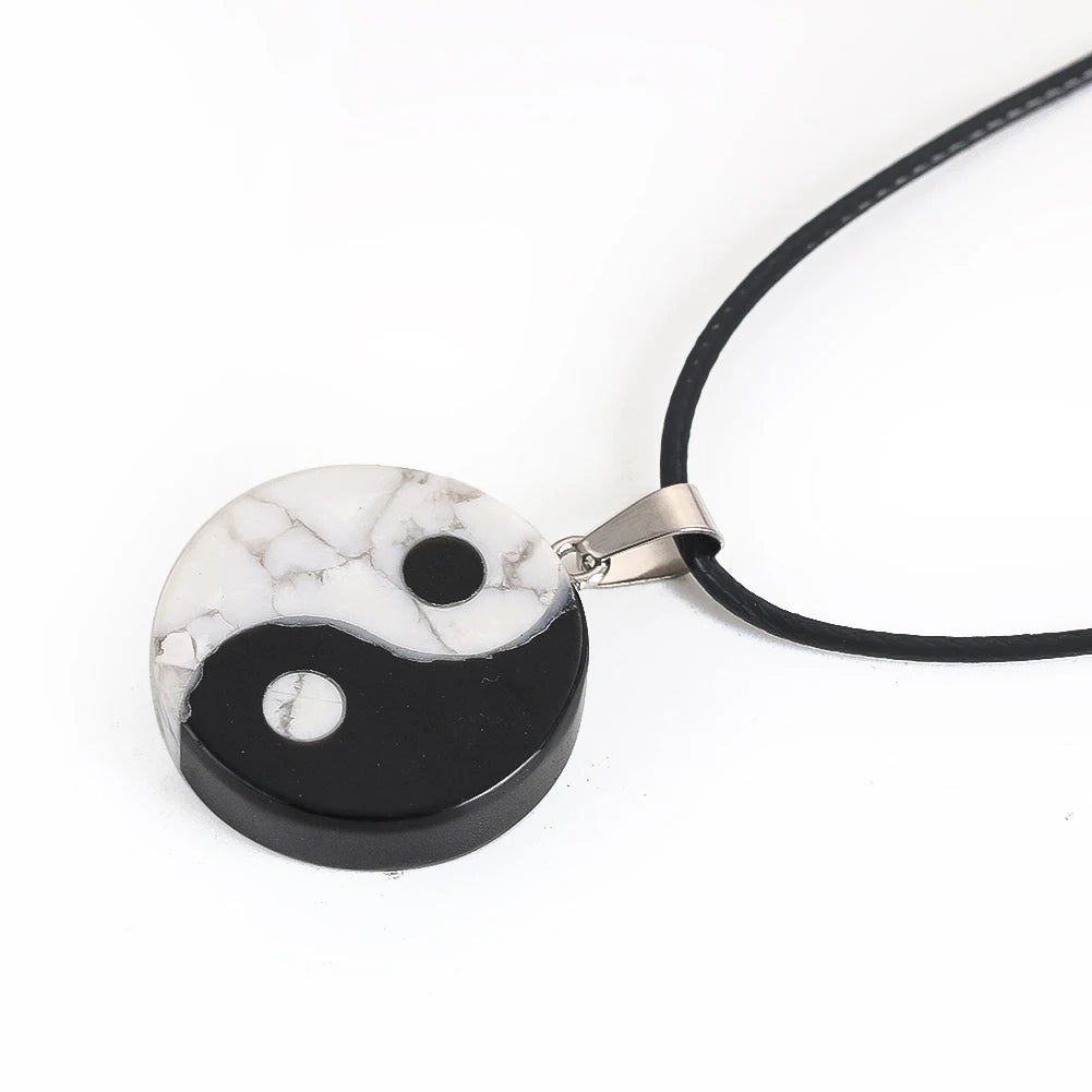 Natural branco pinho tai chi pingente colar chinês feng shui yin yang amuleto charme corda corrente auspicioso jóias presentes