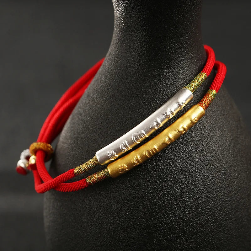 Pulsera de cordón rojo con mantra tibetano