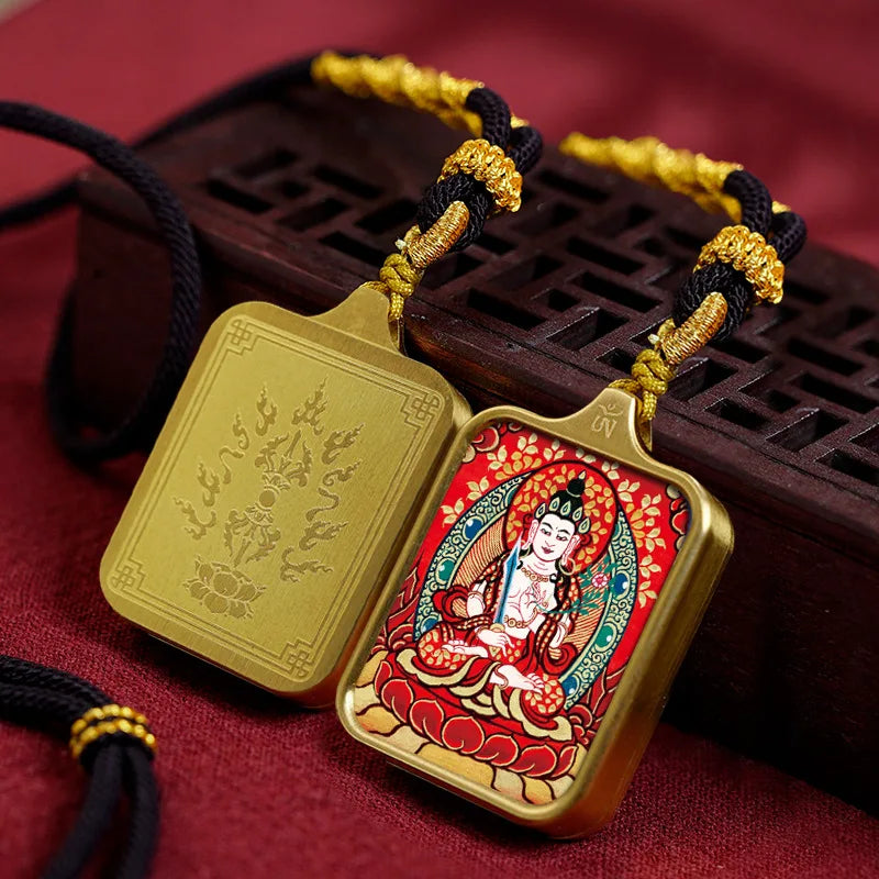 Vintage titânio aço thangka pingentes estilo tibetano zhakiram amarelo deus da riqueza colar talismã masculino e feminino