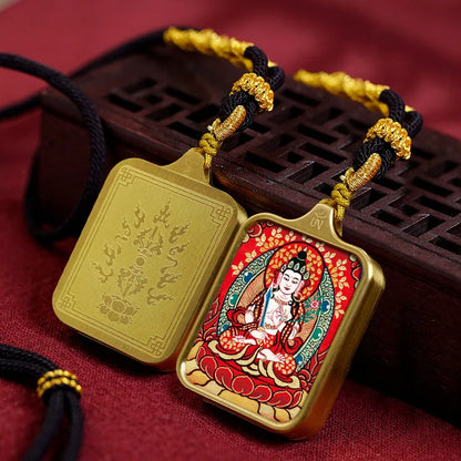 Vintage titânio aço thangka pingentes estilo tibetano zhakiram amarelo deus da riqueza colar talismã masculino e feminino