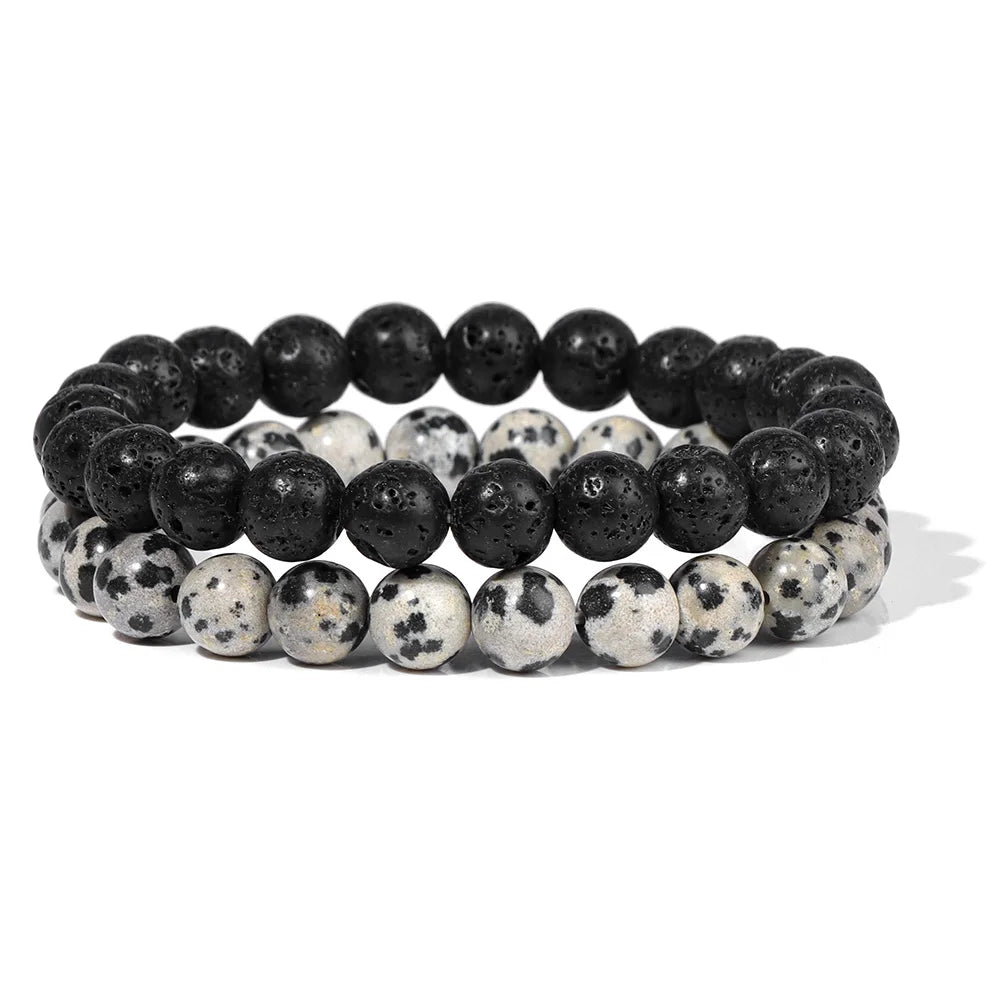 Conjunto de 2 pulseras de piedra de 8 mm