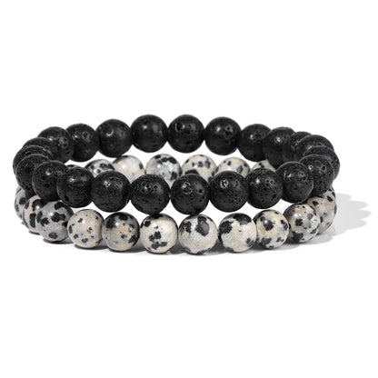 Conjunto de 2 pulseras de piedra de 8 mm