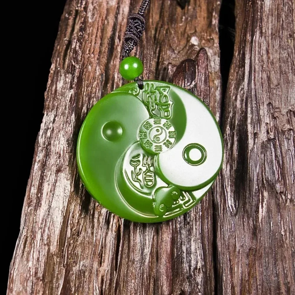 Natural Verde Jade Taiji Bagua Colar Pingente, Entalhado Charme, Jadeite Jóias, Amuleto, Presentes de Moda para Homens e Mulheres