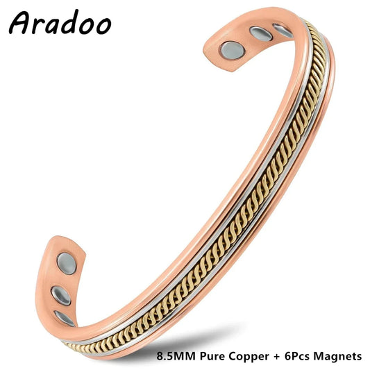 ARADOO-Pulseira Ajustável De Cobre Para Mulheres, 99,9% De Cobre Puro, Pulseira De Punho, Presentes De Jóias
