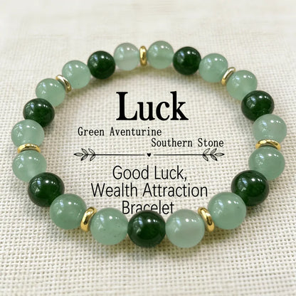 Pulseira da Sorte, Feita à Mão, Com Contas de Aventurina Verde Natural e Pedra da Lua, Simboliza Boa Sorte e Prosperidade, Criatividade