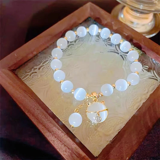 Branco natural real jade sorte gato pulseira charme jóias designer pulseira moda amuleto acessórios de pedras preciosas presentes para mulher