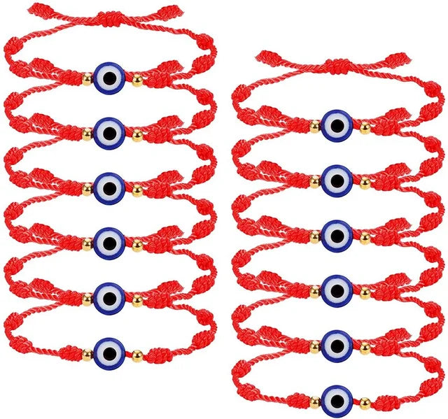 12 Pulseiras Olho Grego Vermelhas para Casal, Femininas e Masculinas, com 7 Nós da Sorte, Feitas à Mão, de Fio Trançado Ajustável, Joia de Amizade Familiar