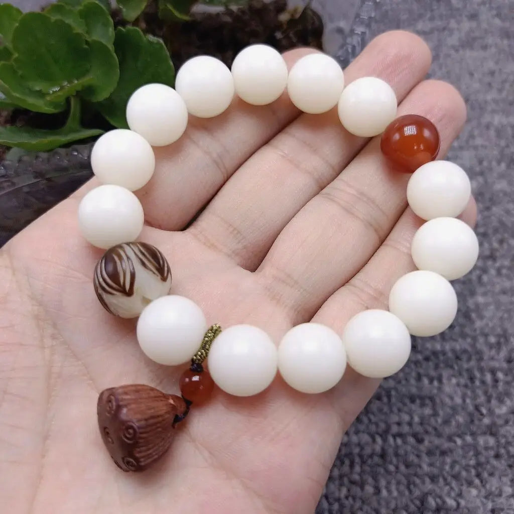 Natural Branco Bodhi Raiz Pulseira de Contas para Mulheres, Lotus Mala, Oração de Cura, Jóias, Design Original, 108