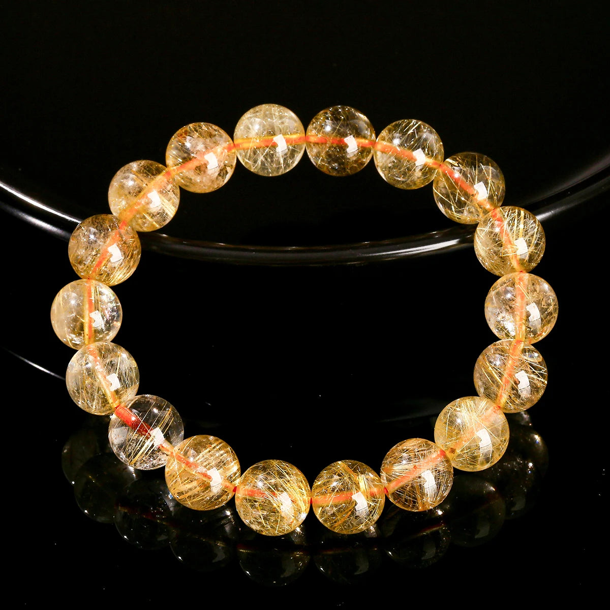 Jd 4a qualidade gelo natural dourado rutilado quartzo riqueza sorte grânulo pulseiras mulheres homens energia cura estiramento mão jóias presente