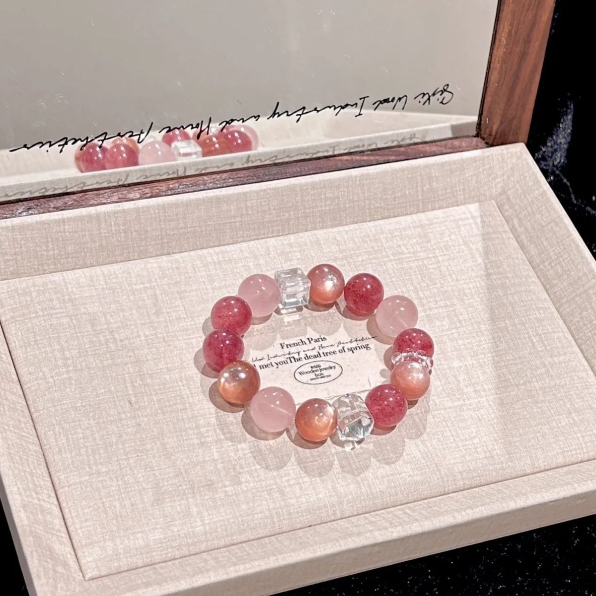 Pulseira de Cristal Natural com Quartzo Morango, Quartzo Rosa e Quartzo Branco em Formato de Cubo de Açúcar, Pulseira de Cristal de Nicho, Presente para Mulheres 2026