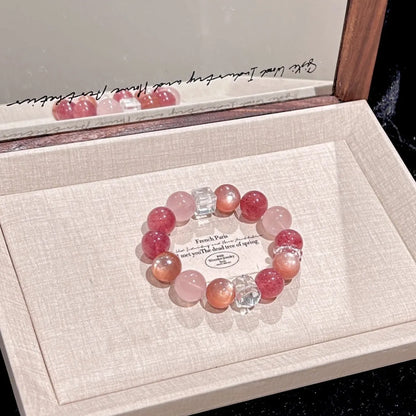Pulseira de Cristal Natural com Quartzo Morango, Quartzo Rosa e Quartzo Branco em Formato de Cubo de Açúcar, Pulseira de Cristal de Nicho, Presente para Mulheres 2026