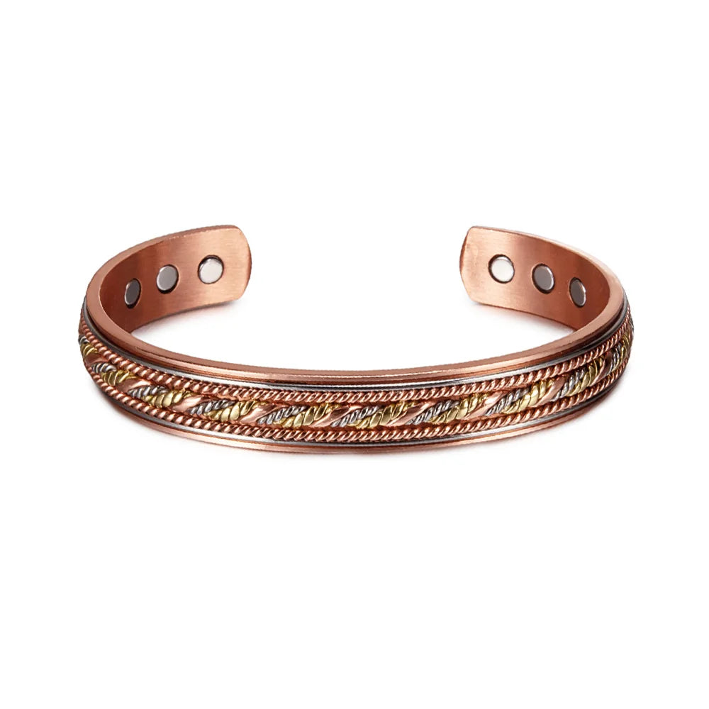 Vinterly pulseiras de cobre puro magnético ajustável trançado manguito 12mm pulseiras de metal macio redimensionável jóias de saúde das mulheres dos homens