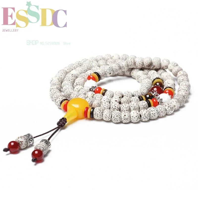 Pulseiras de Contas de Oração de 108 Contas de Semente Bodhi Estrela da Lua Branca Natural de Hainan e Pedra Olho de Tigre de Alta Densidade para Amantes da Moda