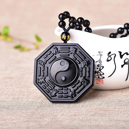 Collar Yin Yang de obsidiana ajustable