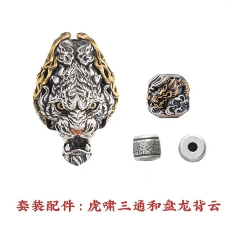 Tigre rugido três pinos prata jóias acessórios pequeno vajra bodhi dian barriga dian grânulo pulseiras com contas