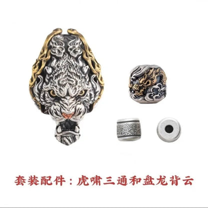 Tigre rugido três pinos prata jóias acessórios pequeno vajra bodhi dian barriga dian grânulo pulseiras com contas