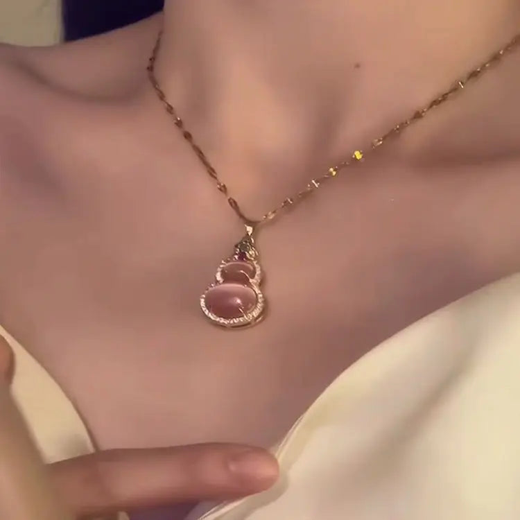 Novo Colar Pingente de Cabaça Rosa e Verde Estilo Chinês, Corrente de Clavícula de Luxo, Joia Étnica para o Pescoço