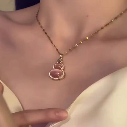 Novo Colar Pingente de Cabaça Rosa e Verde Estilo Chinês, Corrente de Clavícula de Luxo, Joia Étnica para o Pescoço