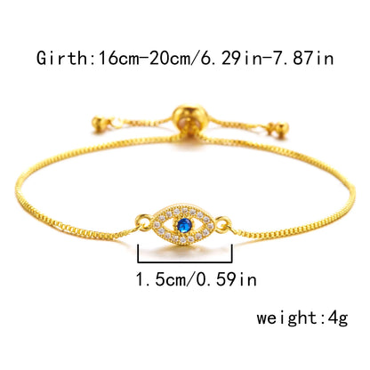 Luxo cor de ouro zircão mau olho azul pulseira moda sorte jóias feminino presente ajustável feito à mão