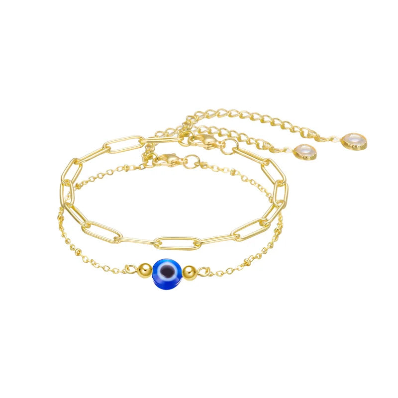 Luxo cor de ouro zircão mau olho azul pulseira moda sorte jóias feminino presente ajustável feito à mão