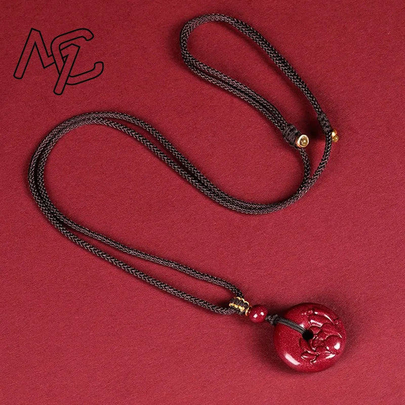 Moda vermelho cinábrio jade lótus fivela de segurança pingente colar jóias chinês mão-esculpida cura moda feminina sorte presente