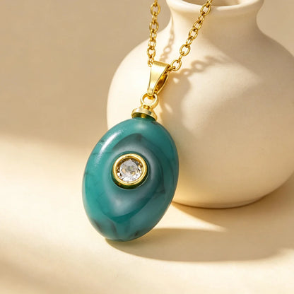 1 unidade de colar gargantilha redondo com pingente de strass colorido e efeito de pedra de imitação oval em resina, estilo Ins, com zircônia, joia.