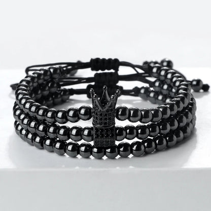 Pulseira de cobre para homens e mulheres, pingente coroa, pulseiras de casal, corrente da amizade, presente da jóia, conjunto 3 peças