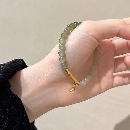 Pulseira de Luxo em Jade Hetian Natural Autêntico Verde com Contas Redondas e Folha de Bambu para Mulheres com Certificado