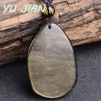 Pingente de Vaso de Obsidiana Fina, Colar Natural Preto e Dourado com Corrente de Pérolas, Joias de Moda para Casais