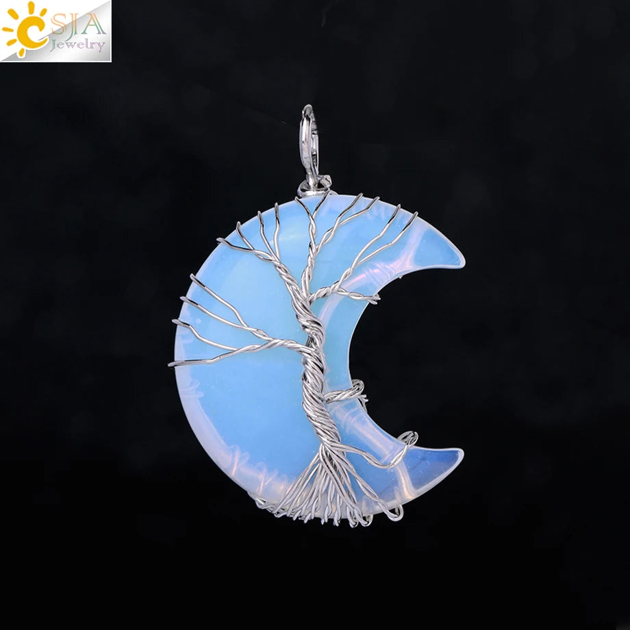 CSJA-Cristal Quartzo Rosa Natural Colar de Pingentes Mulher, Forma de Lua, Árvore da Vida, Pedra Natural, Pingentes Reiki, Jóias, G990