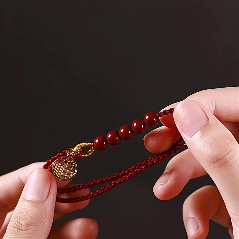 Corda tecida à mão imitação cinábrio fu pingente pulseira para mulheres sorte vermelho nó chinês artesanal trançado pulseira jóias presente