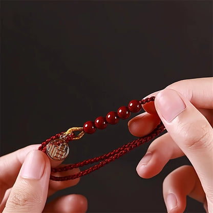 Corda tecida à mão imitação cinábrio fu pingente pulseira para mulheres sorte vermelho nó chinês artesanal trançado pulseira jóias presente