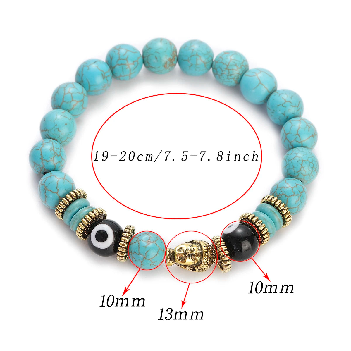 Pulsera de Buda y ojo turco de 10 mm