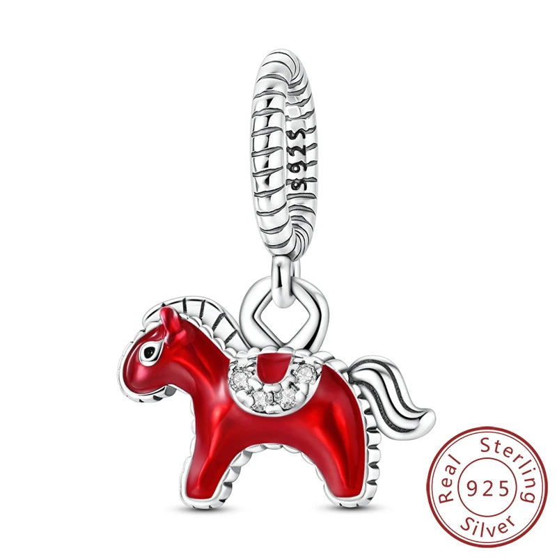 Original 925 prata esterlina encantos grânulo china ano novo vermelho encantos nova boneca pingente fecho aberto caber multi estilo pulseira original