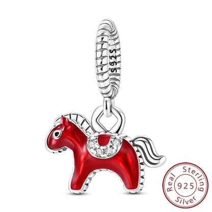 Original 925 prata esterlina encantos grânulo china ano novo vermelho encantos nova boneca pingente fecho aberto caber multi estilo pulseira original