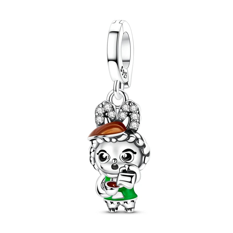 Original 925 prata esterlina encantos grânulo china ano novo vermelho encantos nova boneca pingente fecho aberto caber multi estilo pulseira original