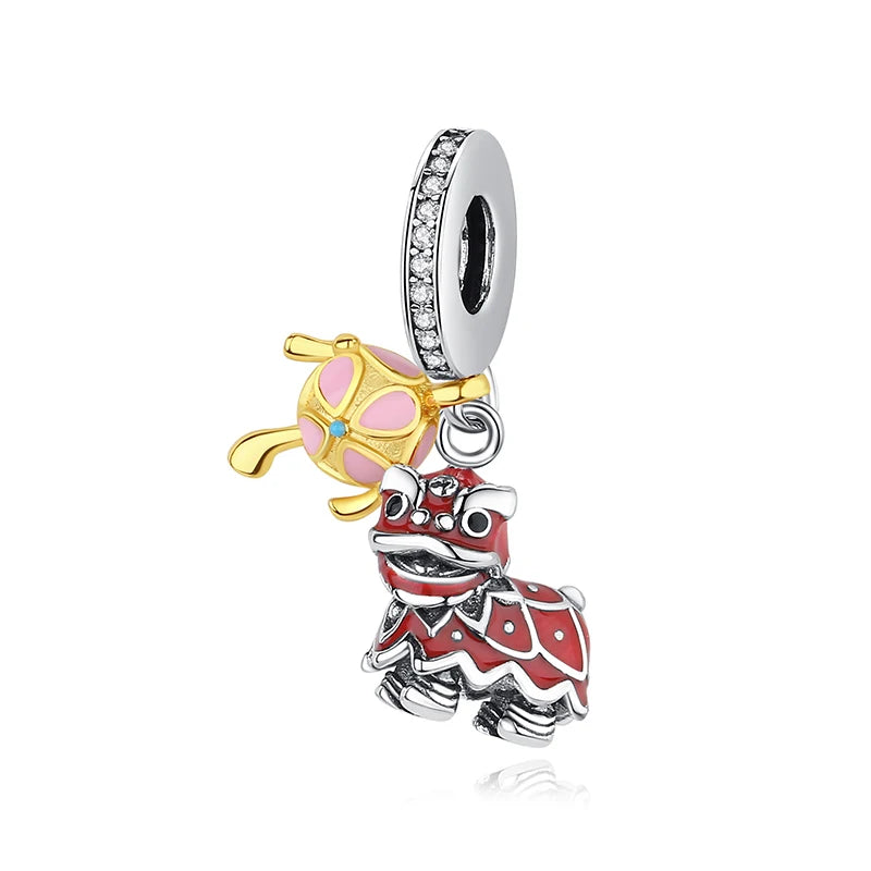 Pingentes de Prata Esterlina 925 Gato da Sorte Ano Novo Chinês Contas para Pulseiras e Colares Femininos Joias