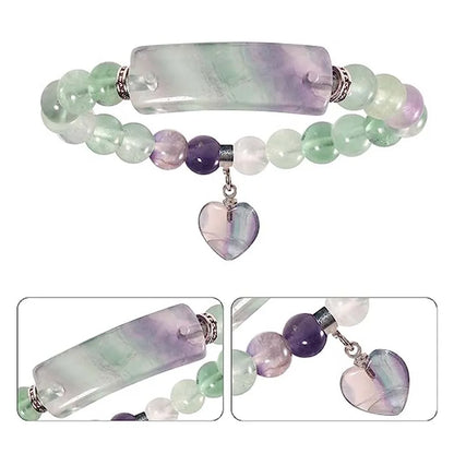 Fluorita Natural Rosa Cristal Quartzo Pulseira, Reiki Dangle, Contas Redondas, Pulseiras de Pedra, Coração do Amor, Jóias para Mulheres, Meninas, Homens