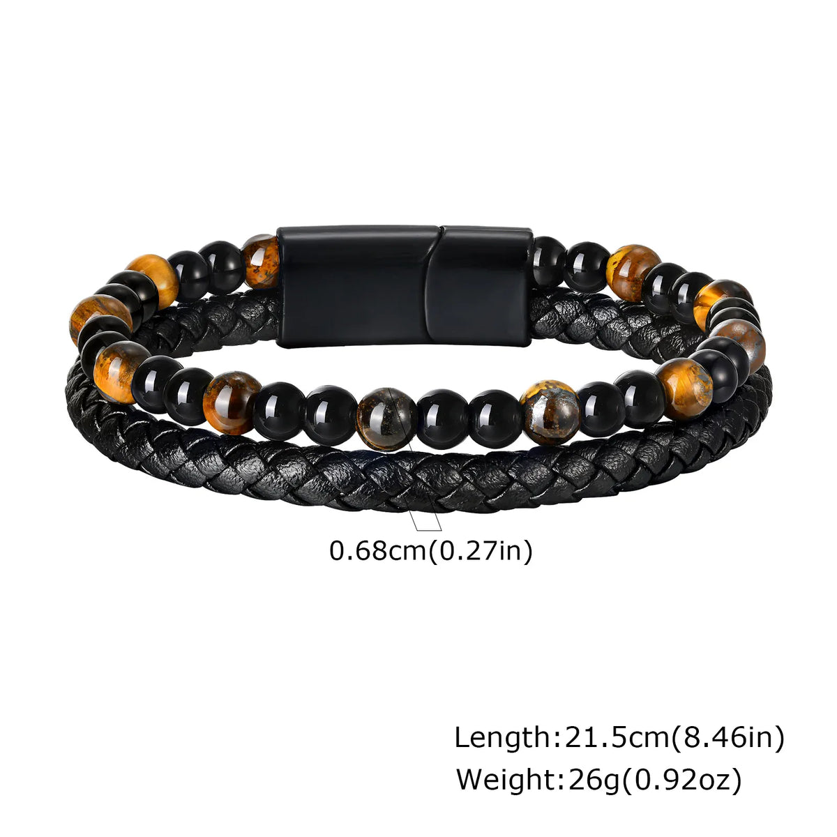 Pulseira de Couro Trançada Multicamadas Vnox para Homens, com Pérolas de Olho de Tigre e Lápis-Lazúli, Fecho Magnético, Joia Masculina Moderna para Presente