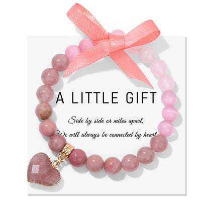 Pedra natural coração charme pulseira rosa morango quartzs rhodochrosite contas pulseiras para mulheres amor paz prosperidade jóias
