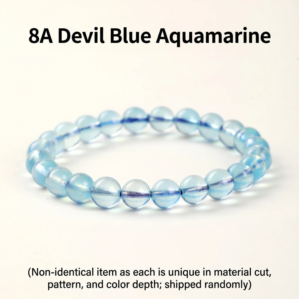 Pulseira de Contas de Água-Marinha Azul Translúcida Natural 8A, Joia de Pedra Semipreciosa para Cura, Paz e Proteção